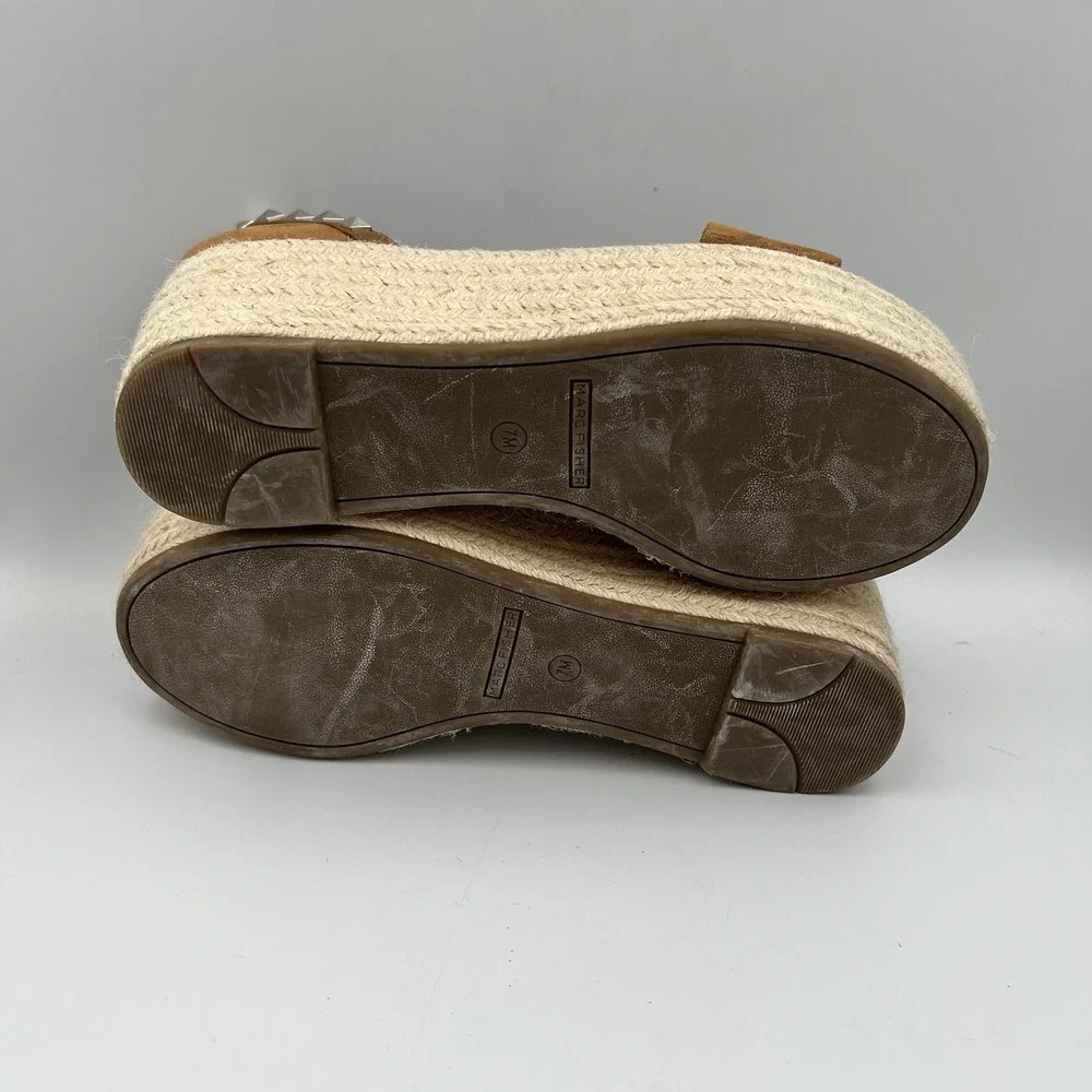 Marc Fisher Jazlyn Espadrille Wedge Sandals Studded Brown Tan Suede Women's 7M
